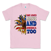 Bubblegum Pink She loves Jesus and America too 4th of july Classic Tee - CowGirlArtShop