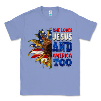 Colony Blue She loves Jesus and America too 4th of july Classic Tee - CowGirlArtShop