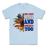 Dusty Blue She loves Jesus and America too 4th of july Classic Tee - CowGirlArtShop