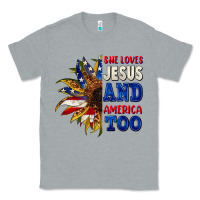 Heather Grey She loves Jesus and America too 4th of july Classic Tee - CowGirlArtShop