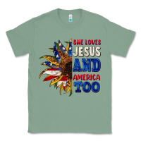 Sage She loves Jesus and America too 4th of july Classic Tee - CowGirlArtShop