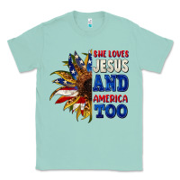 Seafoam She loves Jesus and America too 4th of july Classic Tee - CowGirlArtShop
