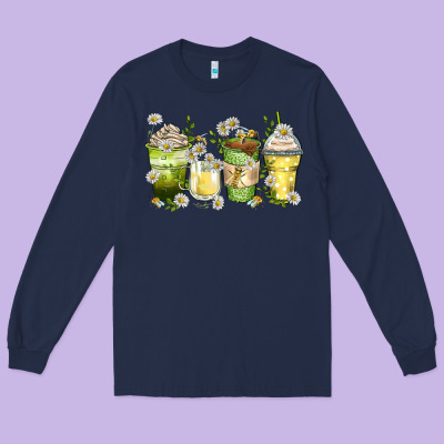 Daisy Coffee Cups Long Sleeve Tee Designed By Zillion Design Studio