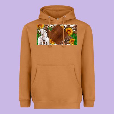 Baby Goats And Sunflower And Cactus With Cowhide License Plate Heavyweight Hoodie Designed By Artiststas