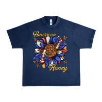 Navy American honey with bee Urban Heavy Tee - texasbilliewilder