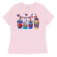 Bubblegum Pink 4th of july coffee cups Ladies Tee - AdoDesignShop
