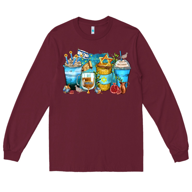 Hanukkah Coffee Cups Long Sleeve Tee by Zillion Design Studio | Teevron