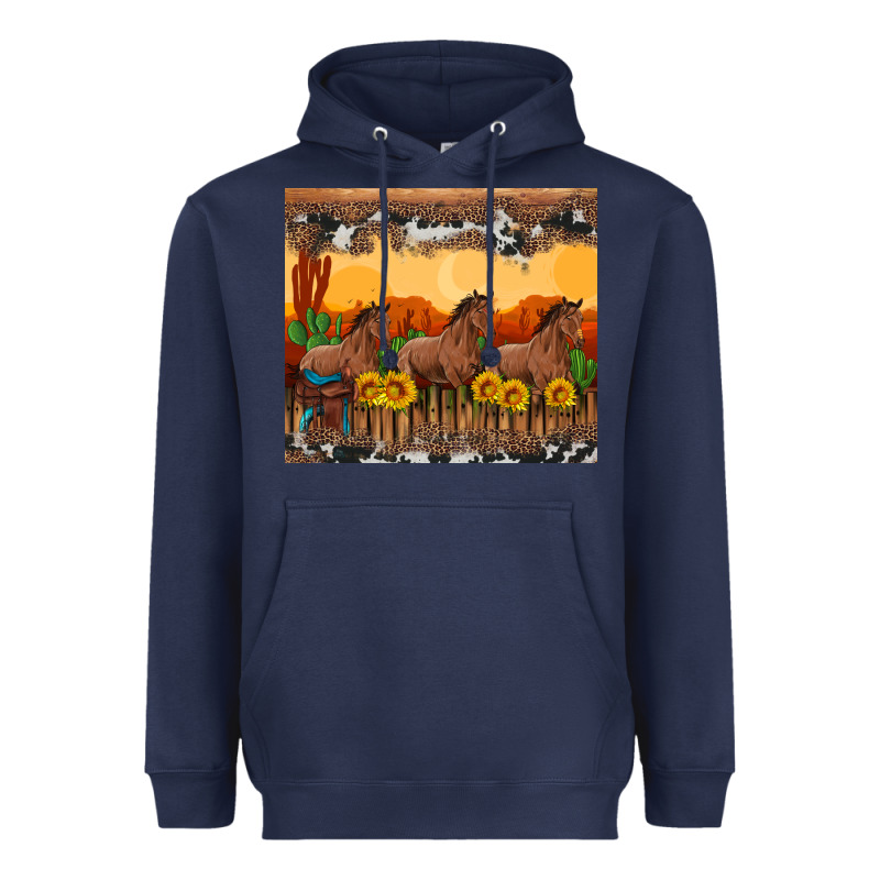 Western Horses And  Sunset With Sunflowers Heavyweight Hoodie by Artiststas | Teevron