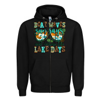 Black boat waves sun rays aint nothing like lake days Zipper Hoodie - AdoDesignShop