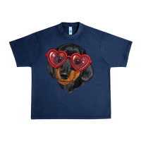 Navy dachshund with love glasses Urban Heavy Tee - RanaPortraitStore