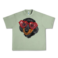 Oil Green dachshund with love glasses Urban Heavy Tee - RanaPortraitStore