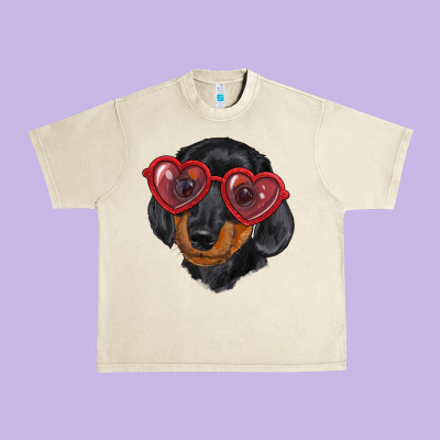 Urban Heavy Tee dachshund with love glasses