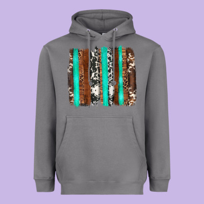 Western Cowhide Wood And Turquoise Glitter Brushstrokes Heavyweight Hoodie Designed By Artiststas