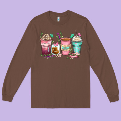 Mom Coffee Cups Long Sleeve Tee Designed By Zillion Design Studio