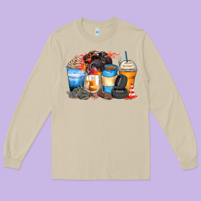 Monster Truck Coffee Cups Long Sleeve Tee Designed By Zillion Design Studio