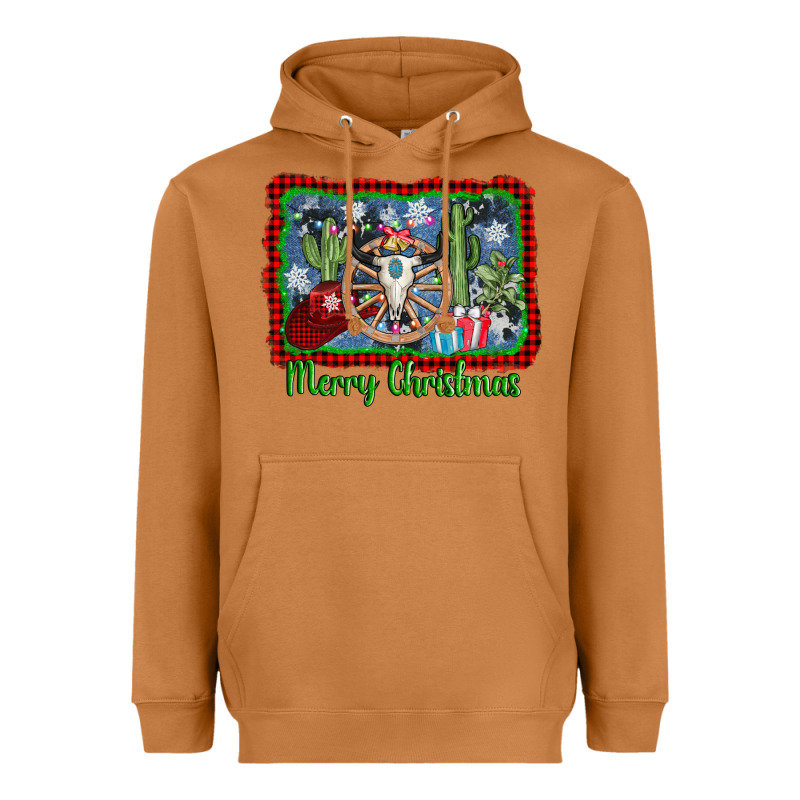 Merry Christmas Western Bull Skull Heavyweight Hoodie by AdoDesignShop | Teevron