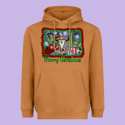 Merry Christmas Western Bull Skull Heavyweight Hoodie Designed By Adodesignshop