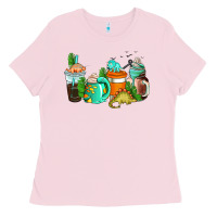 Bubblegum Pink dinosaur coffee cups Ladies Tee - AdoDesignShop