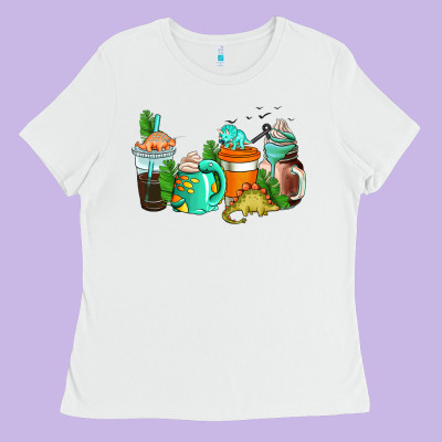 Dinosaur Coffee Cups Ladies Tee Designed By Adodesignshop