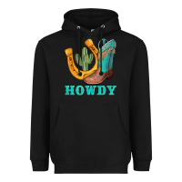 Black howdy turquoise cowboy boots horseshoe Heavyweight Hoodie - AdoDesignShop