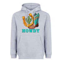 Heather Grey howdy turquoise cowboy boots horseshoe Heavyweight Hoodie - AdoDesignShop