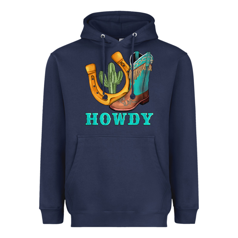 Howdy Turquoise Cowboy Boots Horseshoe Heavyweight Hoodie by AdoDesignShop | Teevron