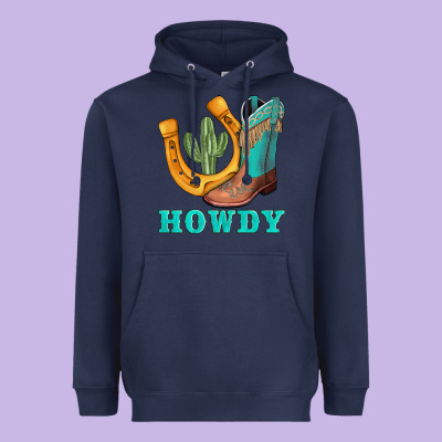 Howdy Turquoise Cowboy Boots Horseshoe Heavyweight Hoodie Designed By Adodesignshop