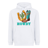 White howdy turquoise cowboy boots horseshoe Heavyweight Hoodie - AdoDesignShop