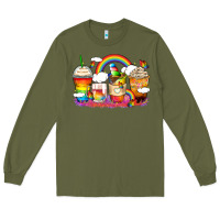 Army Green rainbow coffee cups Long Sleeve Tee - Zillion Design Studio