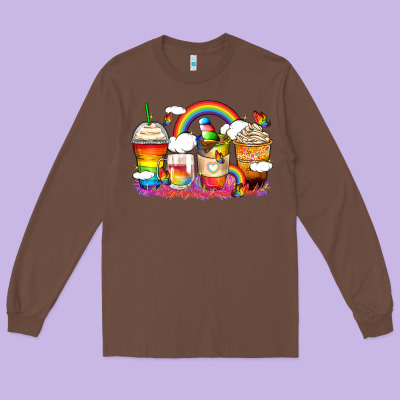 Rainbow Coffee Cups Long Sleeve Tee Designed By Zillion Design Studio