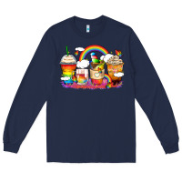 Navy rainbow coffee cups Long Sleeve Tee - Zillion Design Studio