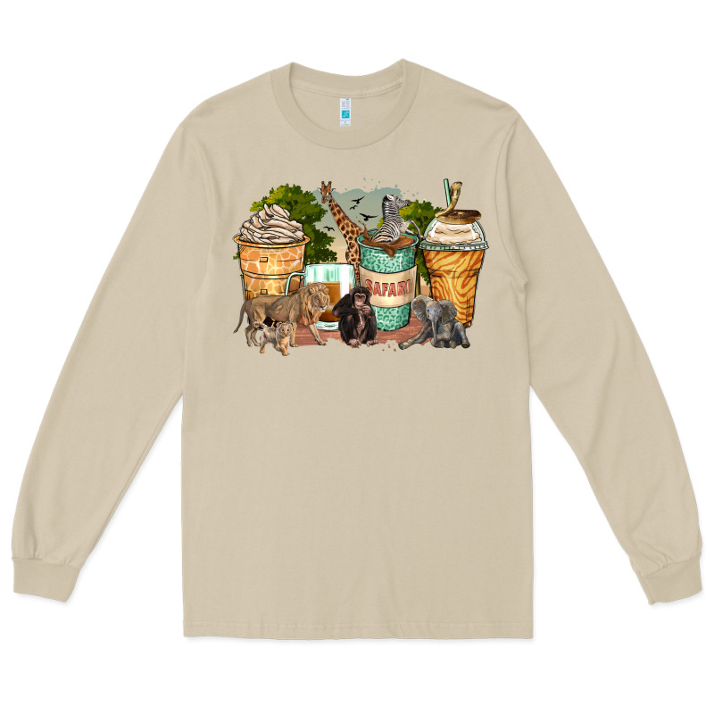 Safari Animals Coffee Cups Long Sleeve Tee by Zillion Design Studio | Teevron