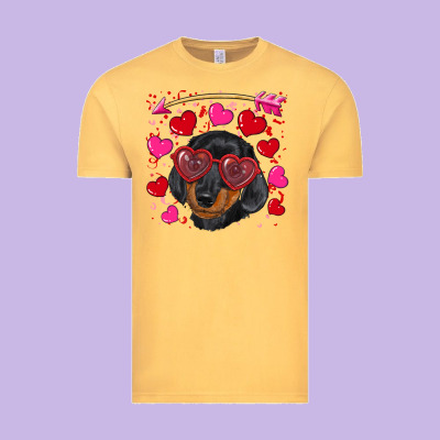 Vintage Tee valentine's day  dachshund puppy