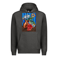 Charcoal Heather hanukkah table with oil pitcher Premium Hoodie - AdoDesignShop
