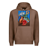 Chestnut hanukkah table with oil pitcher Premium Hoodie - AdoDesignShop