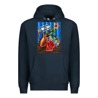 Navy hanukkah table with oil pitcher Premium Hoodie - AdoDesignShop