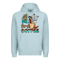 Blue Mist coffee cups but first coffee Premium Hoodie - NancyCooperArtShop