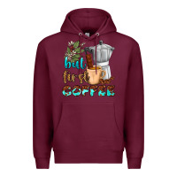 Burgundy coffee cups but first coffee Premium Hoodie - NancyCooperArtShop