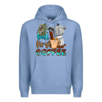Colony Blue coffee cups but first coffee Premium Hoodie - NancyCooperArtShop