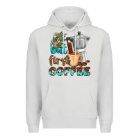 Dove Grey coffee cups but first coffee Premium Hoodie - NancyCooperArtShop