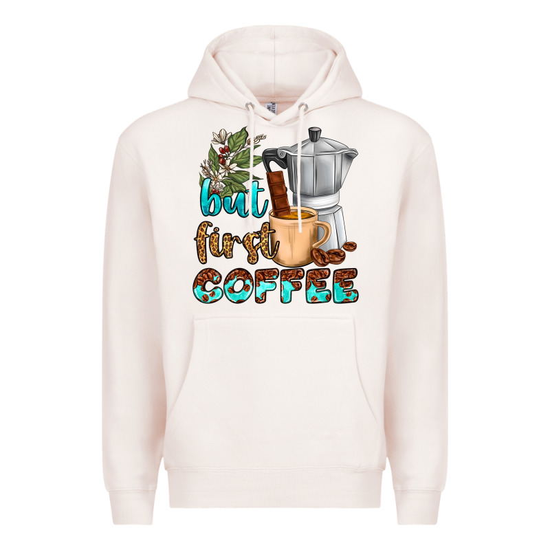 Coffee Cups But First Coffee Premium Hoodie by NancyCooperArtShop | Teevron
