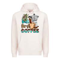 Pale Pink coffee cups but first coffee Premium Hoodie - NancyCooperArtShop