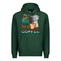 Sports Green coffee cups but first coffee Premium Hoodie - NancyCooperArtShop