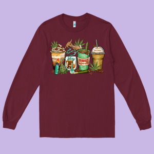 Highly Caffeinated Coffee Cups Long Sleeve Tee Designed By Zillion Design Studio