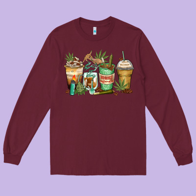 Highly Caffeinated Coffee Cups Long Sleeve Tee Designed By Zillion Design Studio