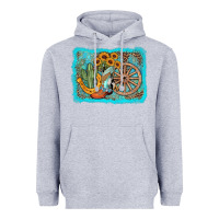 Heather Grey western wooden wheel cowboy boots Heavyweight Hoodie - AdoDesignShop