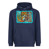 Navy western wooden wheel cowboy boots Heavyweight Hoodie - AdoDesignShop