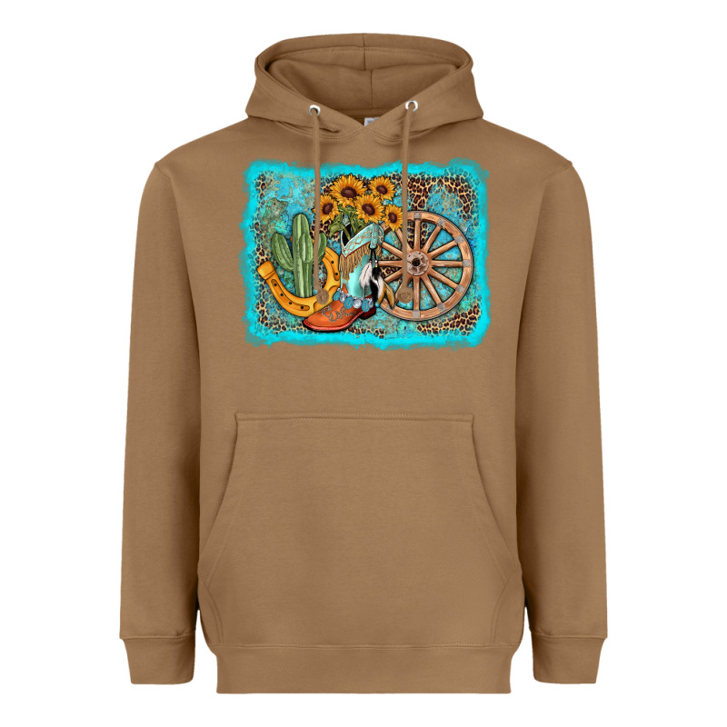 Western Wooden Wheel Cowboy Boots Heavyweight Hoodie by AdoDesignShop | Teevron