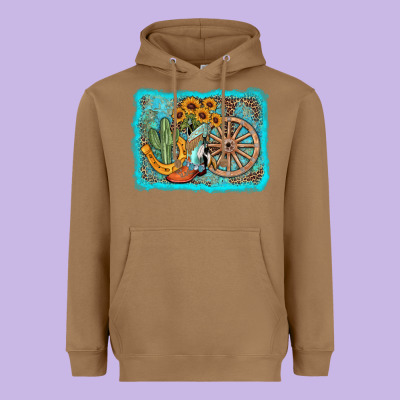 Western Wooden Wheel Cowboy Boots Heavyweight Hoodie Designed By Adodesignshop