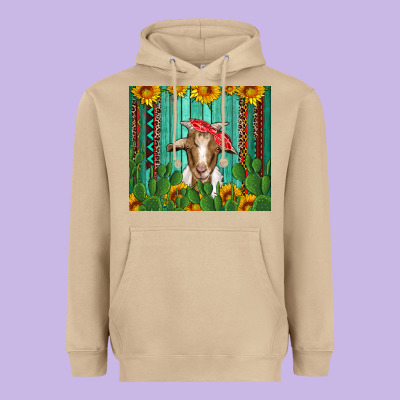Goat With Sunflower And Cactus Heavyweight Hoodie Designed By Artiststas